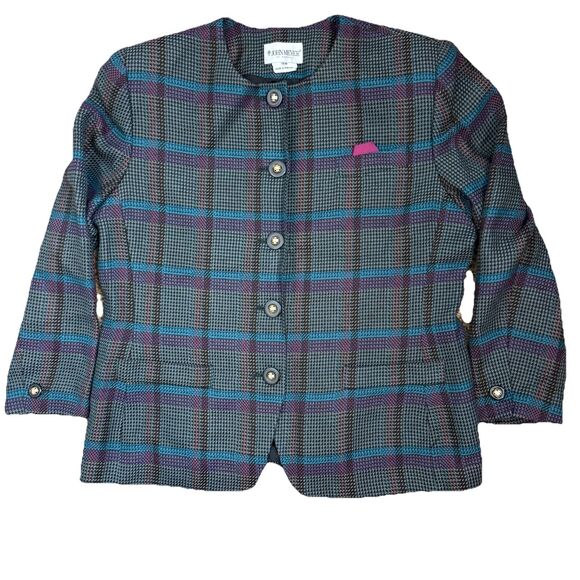 John Meyer Of Norwich Wool Blend Plaid Button Down Blazer Women’s Size 18W - Picture 1 of 13
